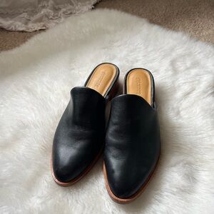 Soludos Black Leather Mules with Tan Sole